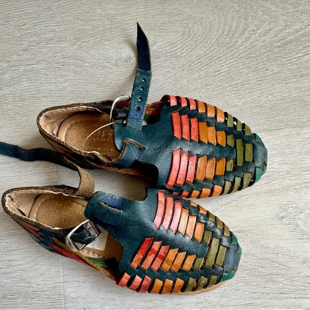 Kids Baby Vintage Leather Mexican Hurache Sandals Shoes Auth Handmade Artesinal